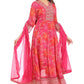 Radiant Pink Embroidered Anarkali Suit Set with Dupatta
