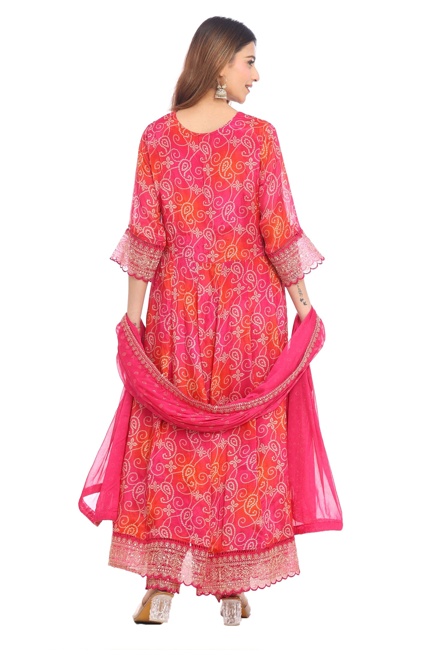 Radiant Pink Embroidered Anarkali Suit Set with Dupatta