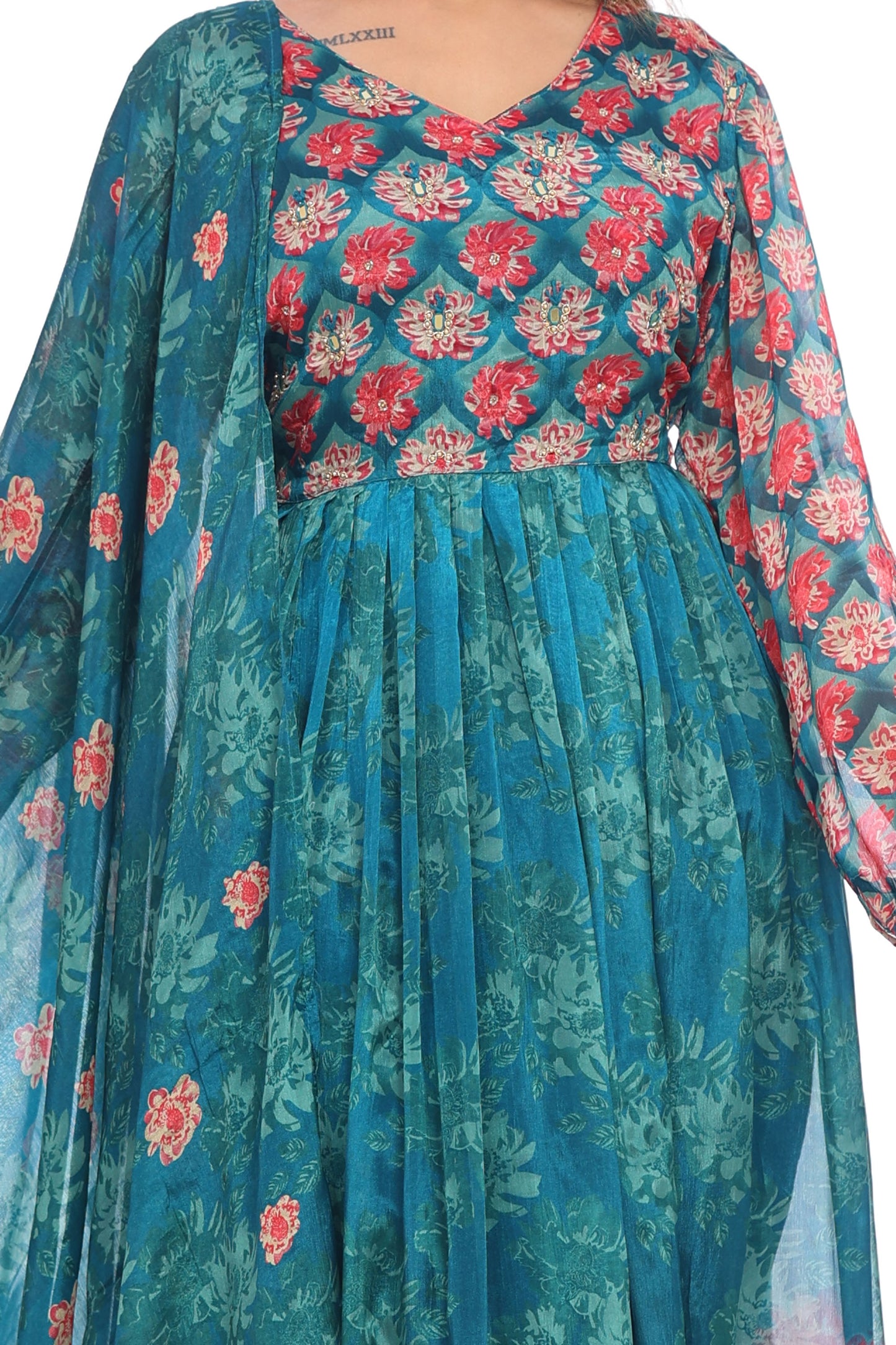 Elegant Floral Anarkali Suit Set with Dupatta