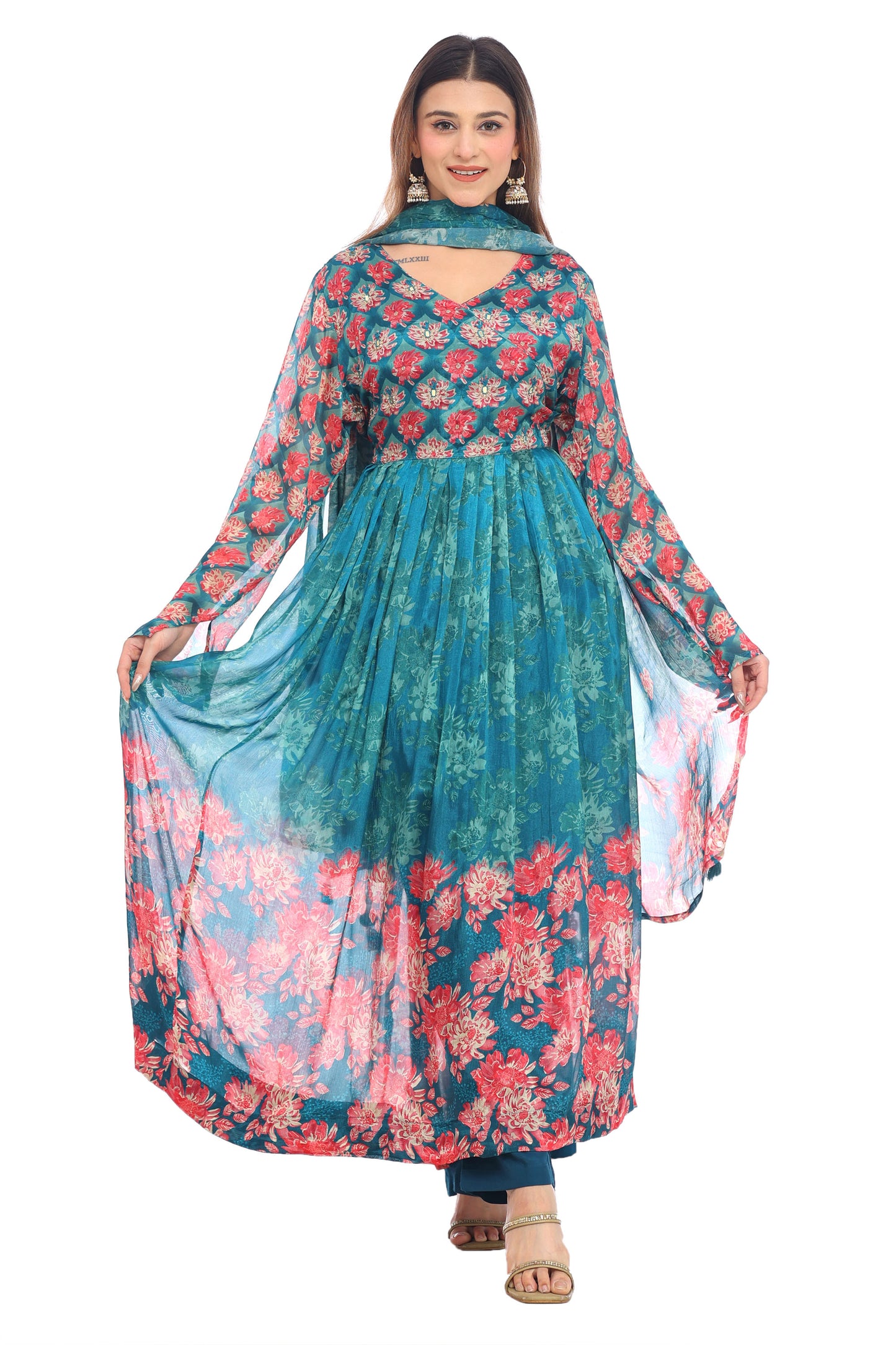 Elegant Floral Anarkali Suit Set with Dupatta