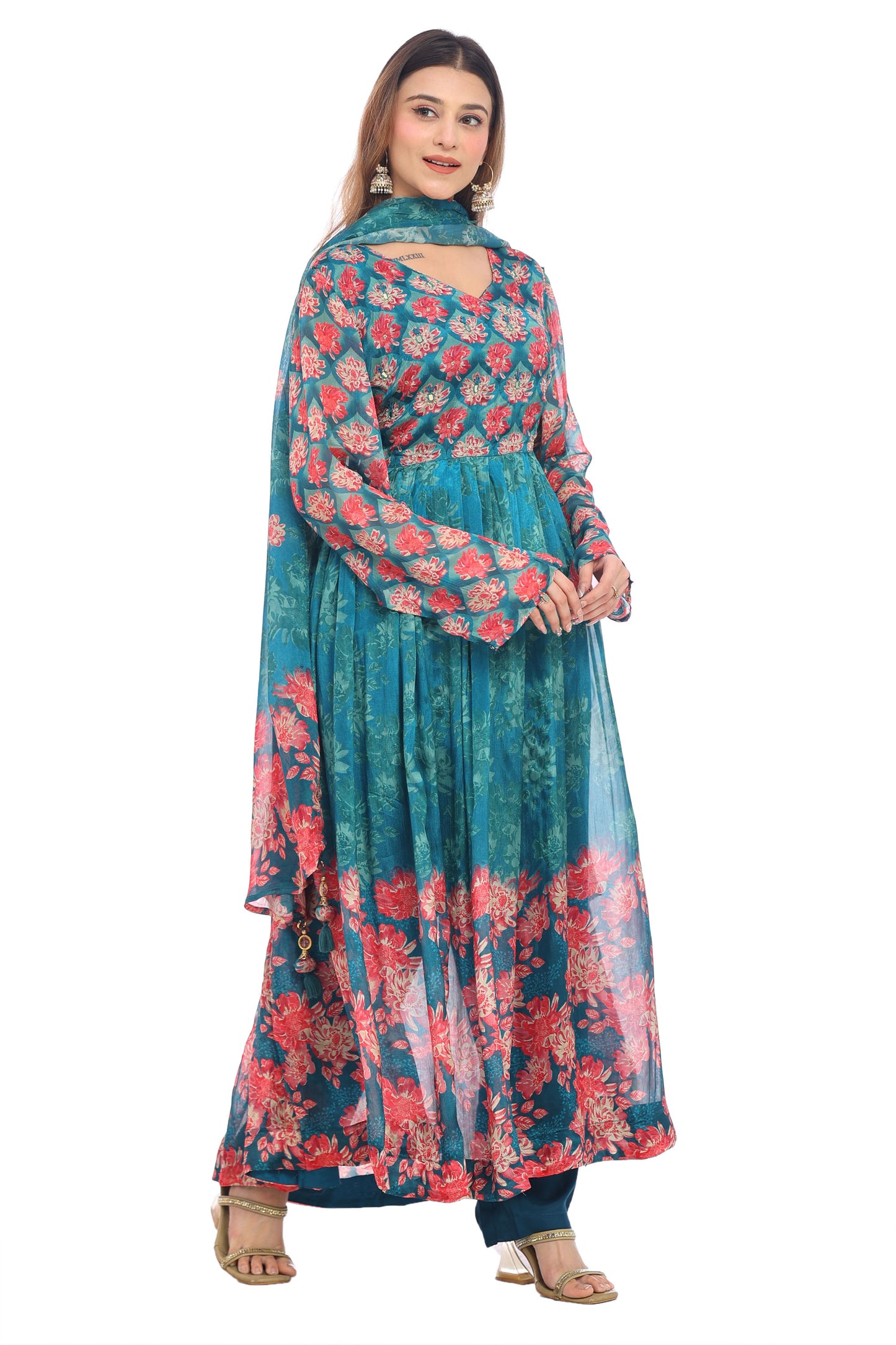 Elegant Floral Anarkali Suit Set with Dupatta