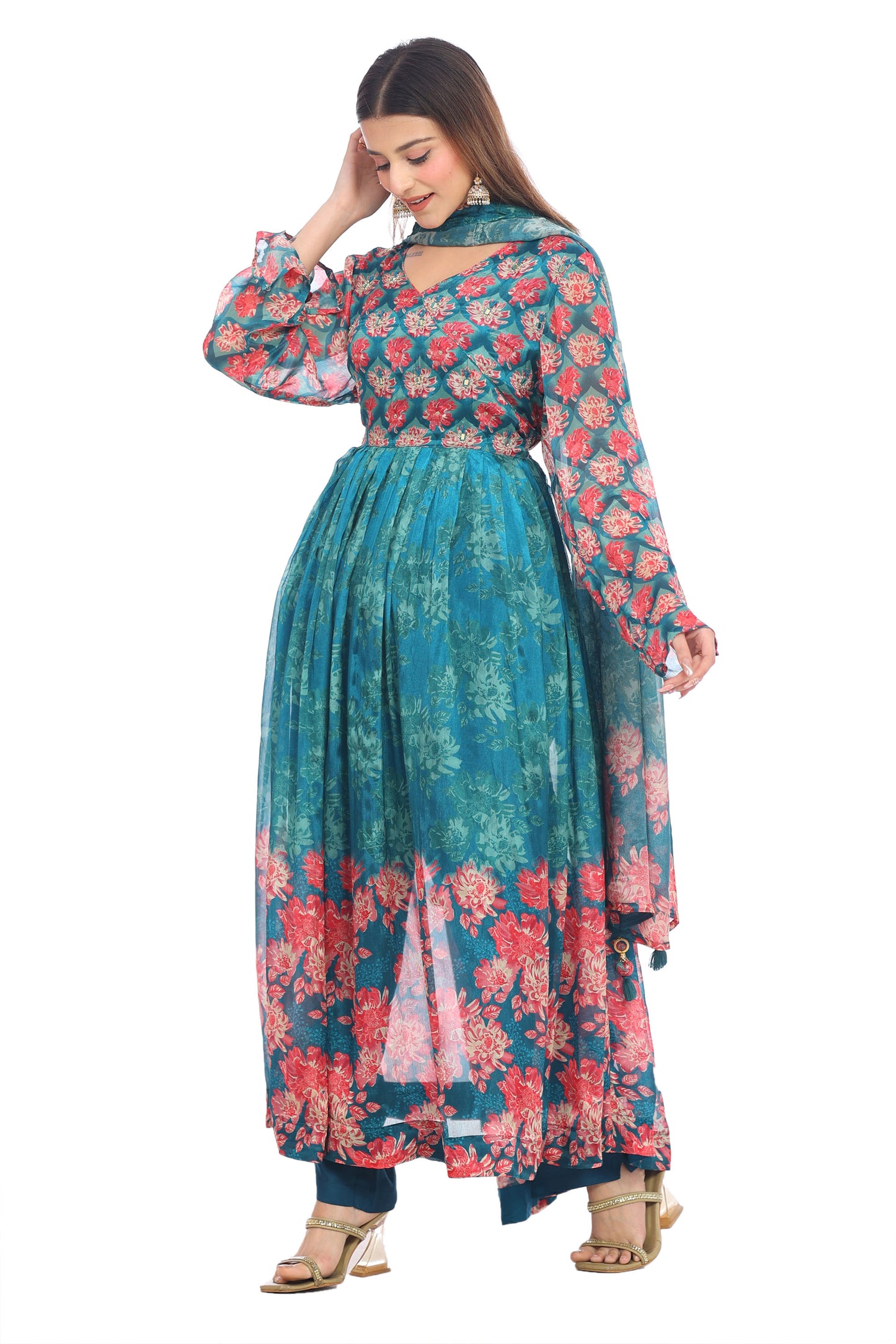 Elegant Floral Anarkali Suit Set with Dupatta