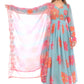 Pastel Blue Floral Anarkali Set with Embroidered Dupatta