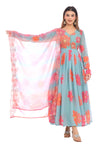 Pastel Blue Floral Anarkali Set with Embroidered Dupatta