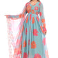Pastel Blue Floral Anarkali Set with Embroidered Dupatta