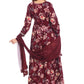 Wine Maroon Floral Anarkali Set with Embellished Details