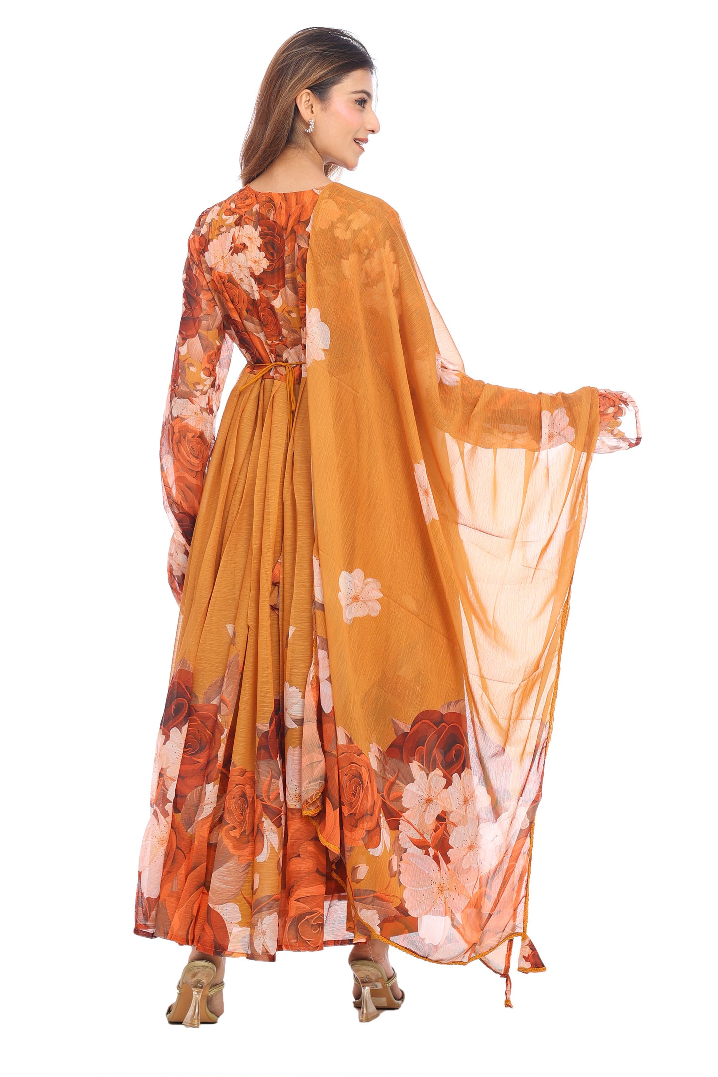 Mustard Floral Anarkali Set with Dupatta – A Blend of Warm Elegance