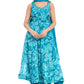 Floral Teal Blue Sleeveless Anarkali with Draped Bottom & Dupatta