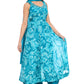 Floral Teal Blue Sleeveless Anarkali with Draped Bottom & Dupatta