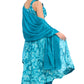 Floral Teal Blue Sleeveless Anarkali with Draped Bottom & Dupatta