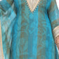 Teal Blue Designer Kaftan with Golden Embellishments