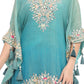Teal Blue Embroidered Kaftan Style Sharara Set with Potli Bag