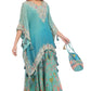 Teal Blue Embroidered Kaftan Style Sharara Set with Potli Bag