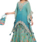Teal Blue Embroidered Kaftan Style Sharara Set with Potli Bag