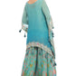 Teal Blue Embroidered Kaftan Style Sharara Set with Potli Bag