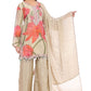 Elegant Beige Floral Embroidered Suit Set