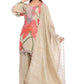 Elegant Beige Floral Embroidered Suit Set