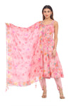 Elegant Peach Pink Floral Printed Anarkali Suit Set