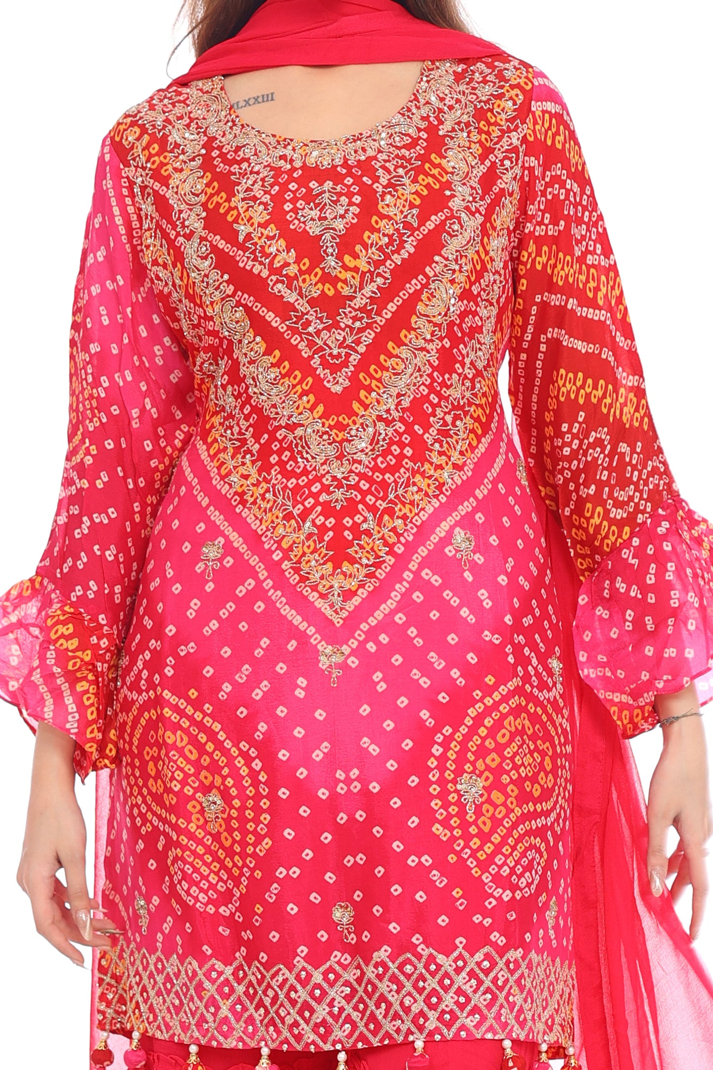 Radiant Red &amp; Pink Bandhani Sharara Suit