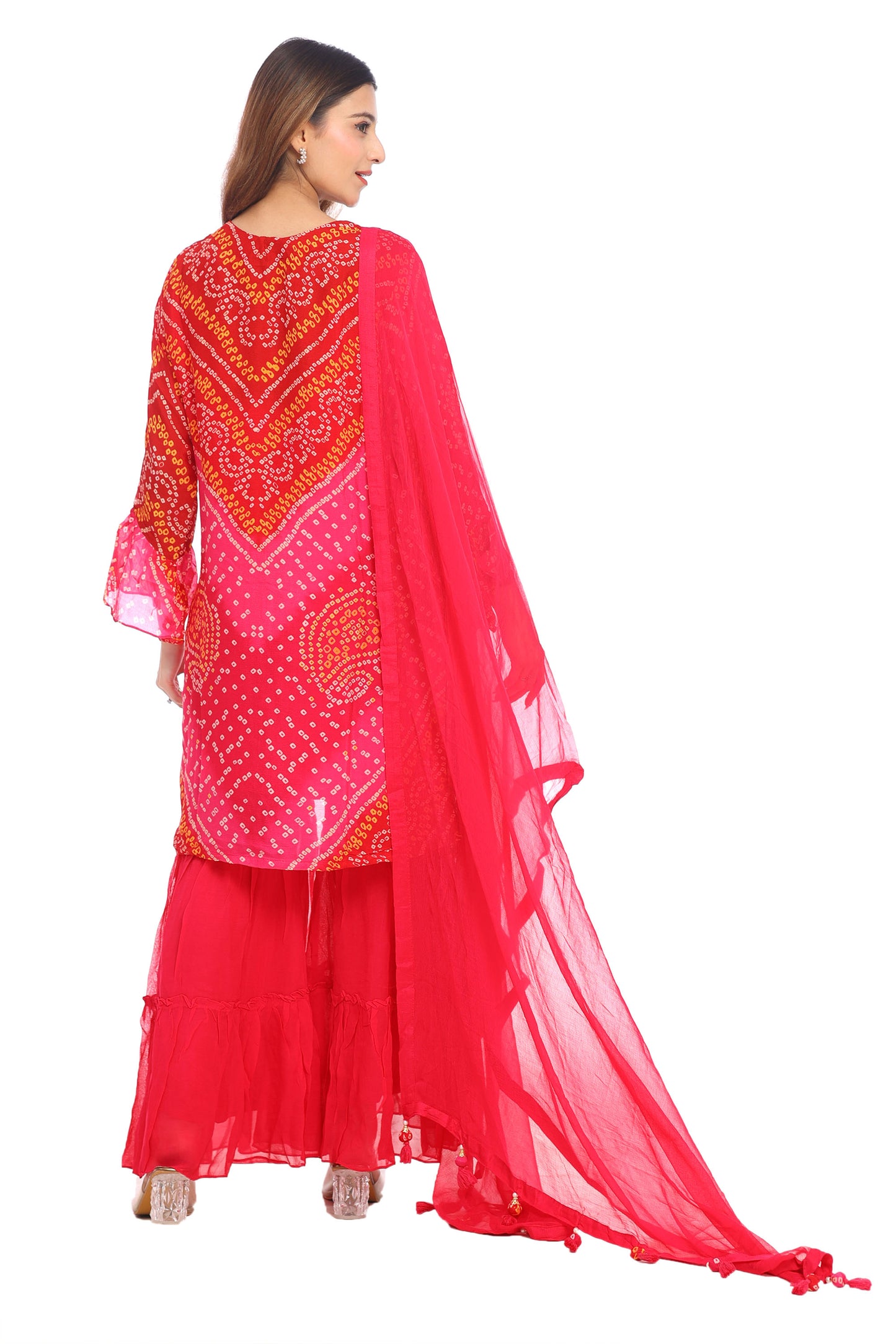 Radiant Red &amp; Pink Bandhani Sharara Suit