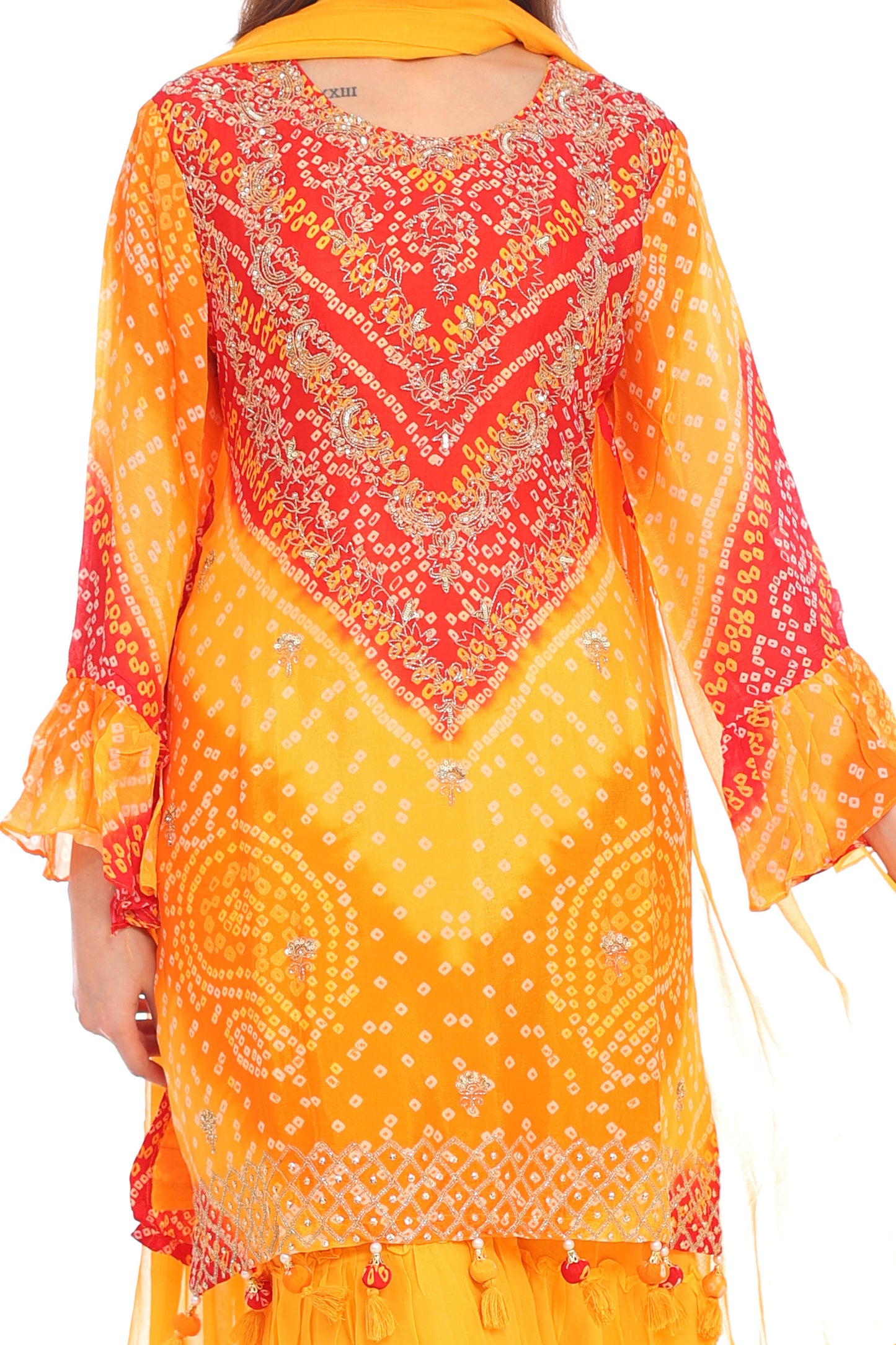 Radiant Yellow &amp; Red Bandhani Sharara Suit Set