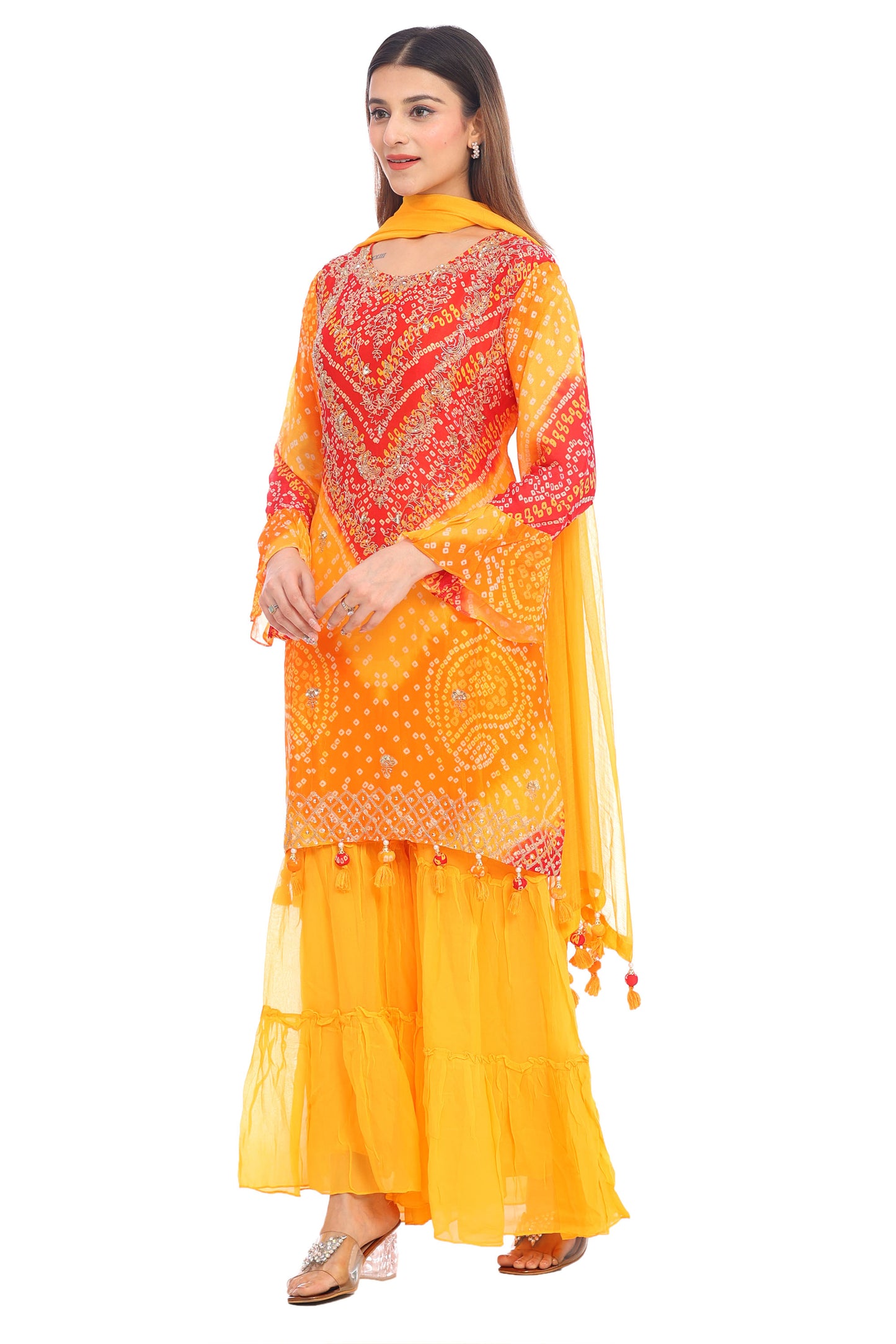 Radiant Yellow &amp; Red Bandhani Sharara Suit Set