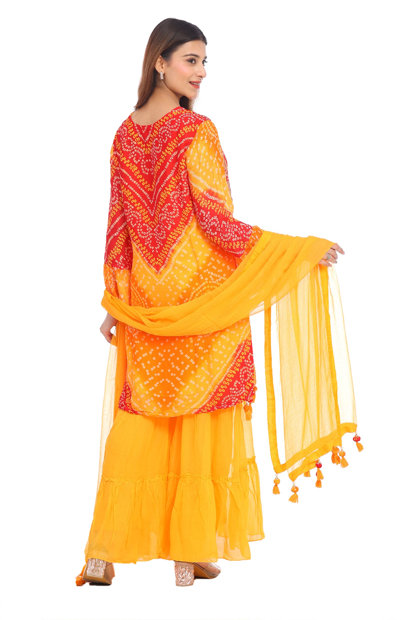 Radiant Yellow &amp; Red Bandhani Sharara Suit Set