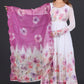 White & Lavender Floral Anarkali Suit with Embroidered Magenta Dupatta