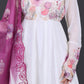 White & Lavender Floral Anarkali Suit with Embroidered Magenta Dupatta