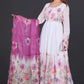 White & Lavender Floral Anarkali Suit with Embroidered Magenta Dupatta