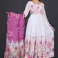 White & Lavender Floral Anarkali Suit with Embroidered Magenta Dupatta