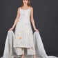 Off-White Hand-Embroidered Cotton Suit Set with Dupatta
