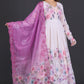 White &amp; Lavender Floral Anarkali Suit with Embroidered Magenta Dupatta