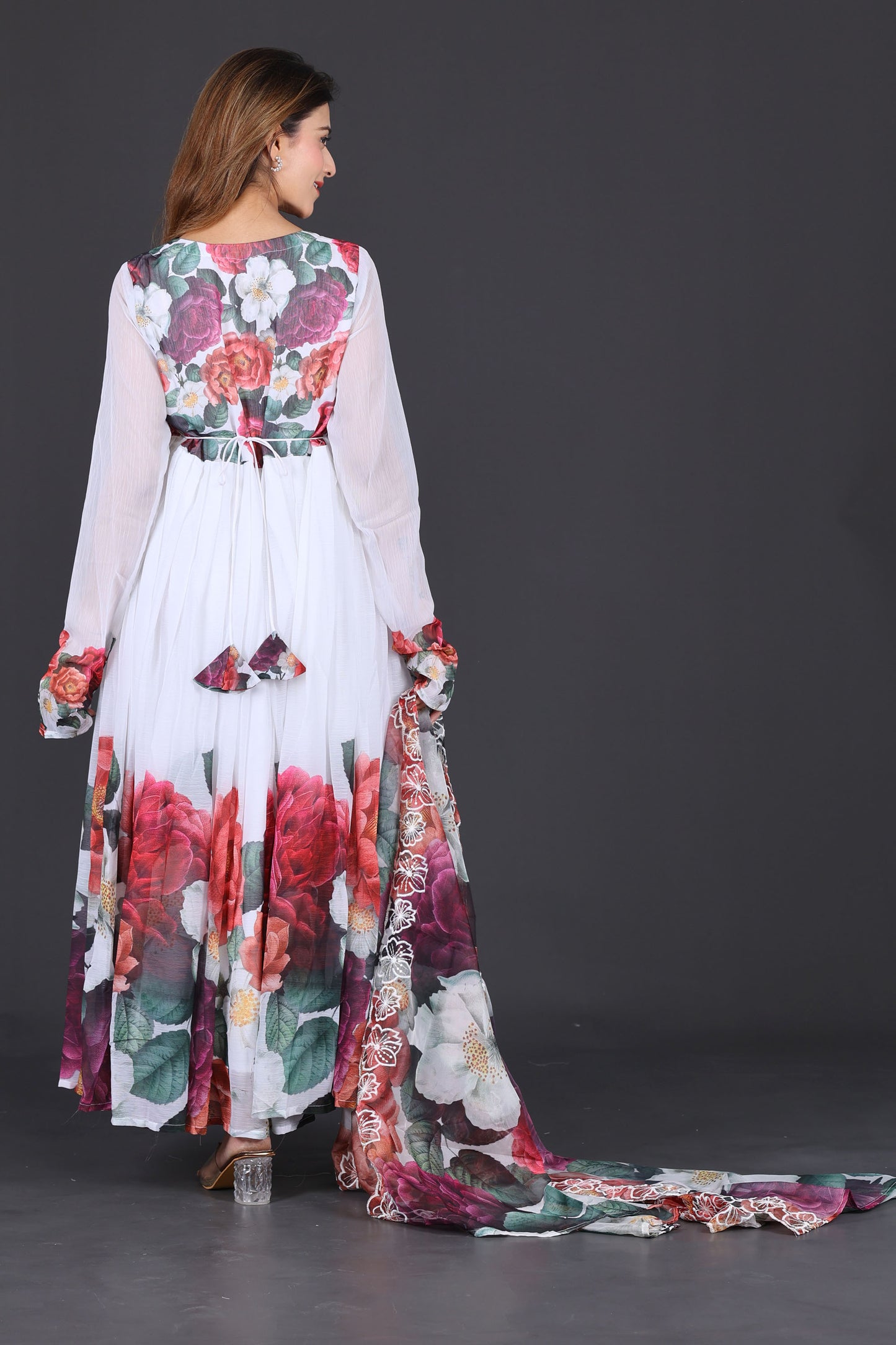 Elegant White Floral Anarkali Suit with Dupatta – Perfect for Festive &amp; Special Occasions