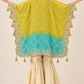 Yellow & Turquoise Embroidered Kaftan Sharara Set for Women | Fashion Raas