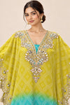 Yellow & Turquoise Embroidered Kaftan Sharara Set for Women | Fashion Raas